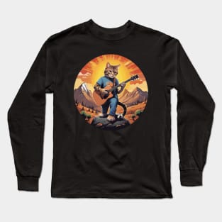 Cat Guitar Mountain Long Sleeve T-Shirt